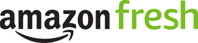 Logo for Amazon Fresh, perfect for capturing in photo booth event pictures, featuring the word Amazon in black with the iconic smile arrow underneath and fresh in vibrant green.