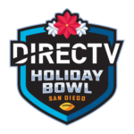 Logo for the DIRECTV Holiday Bowl in San Diego, capturing the festive spirit with a shield design, adorned by a red poinsettia on top and a small football at the bottom, making it perfect for memorable photo booth event pictures.