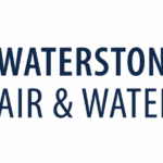 Waterstone Bank Air & Water Show logo with a stylized plane above three wavy lines, next to the event name—perfect for your photo booth event pictures in bold, blue text.